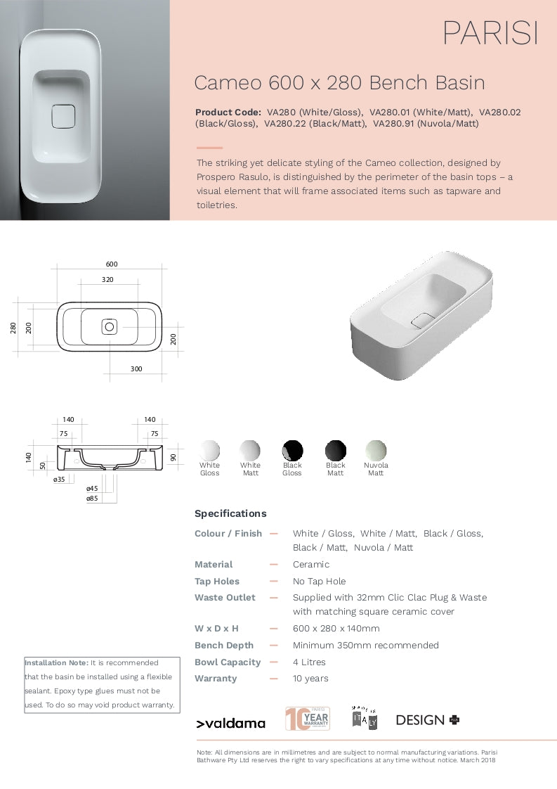 Cameo By Valdama 280X600