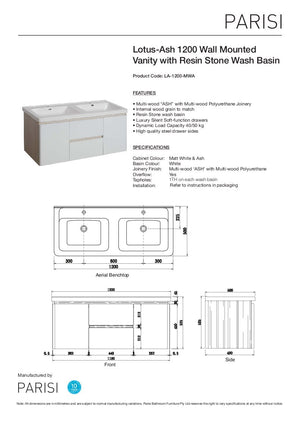 Lotus ash 1200 double basin vanity