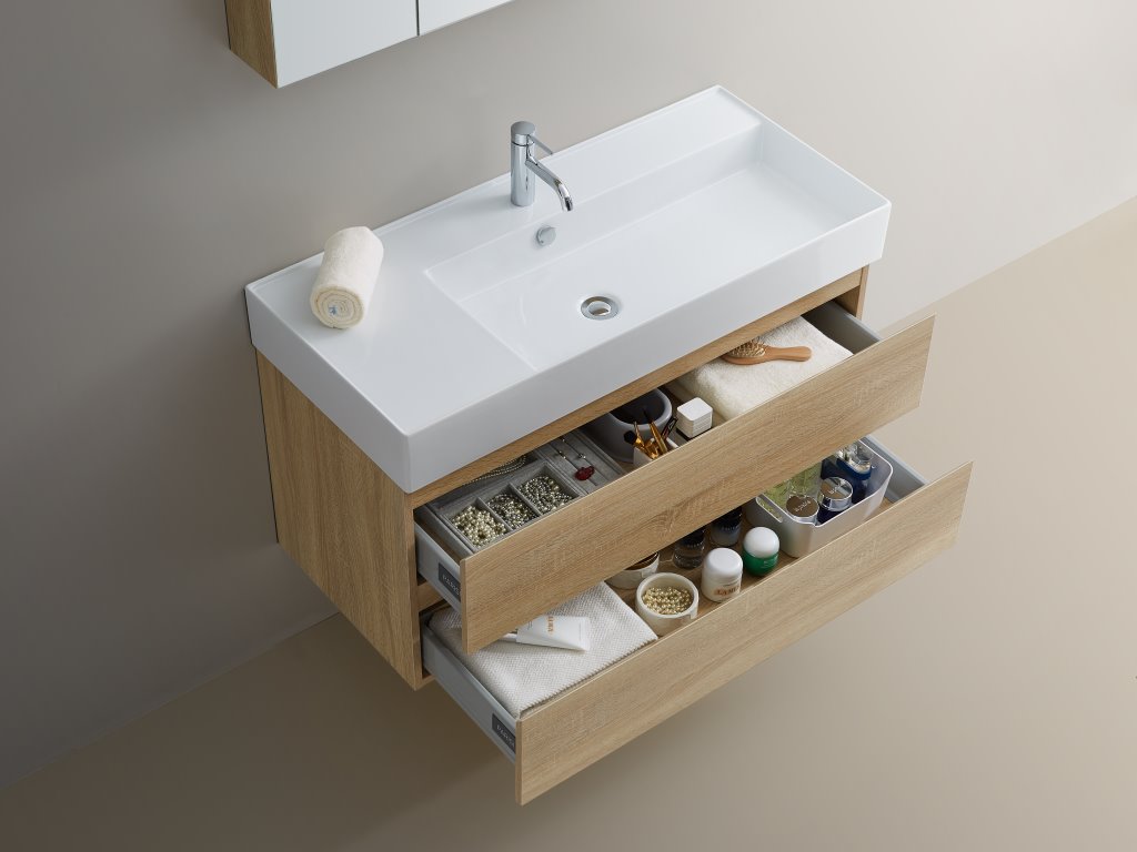 Twenty 1000 Wall Mounted Cabinet with Left Bowl Top Moka