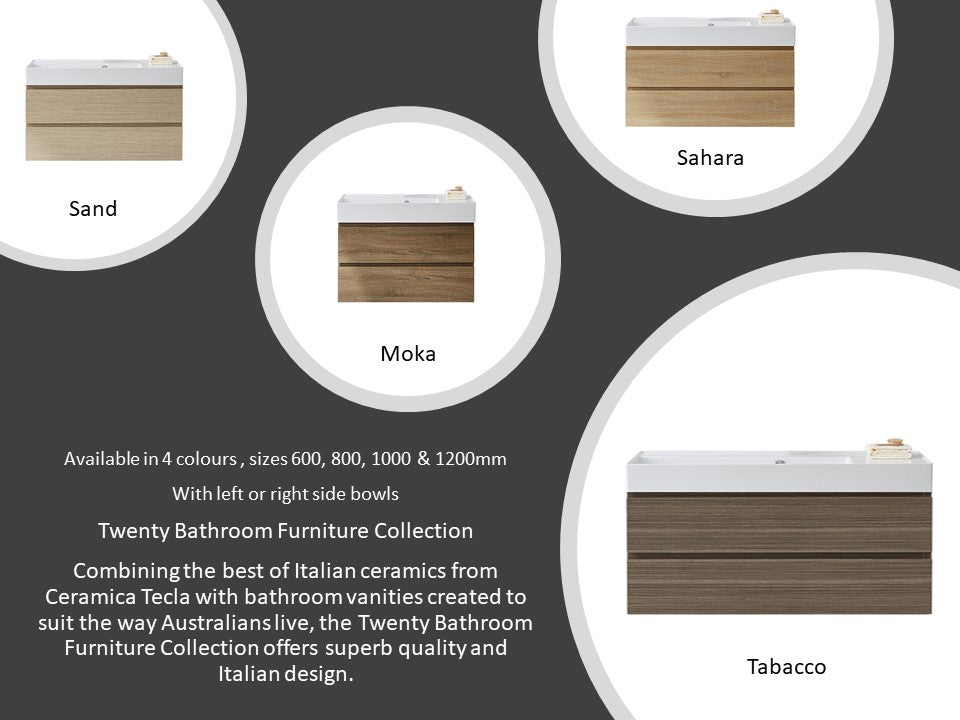 Twenty 1000 Wall Mounted Cabinet with Left Bowl Top Moka